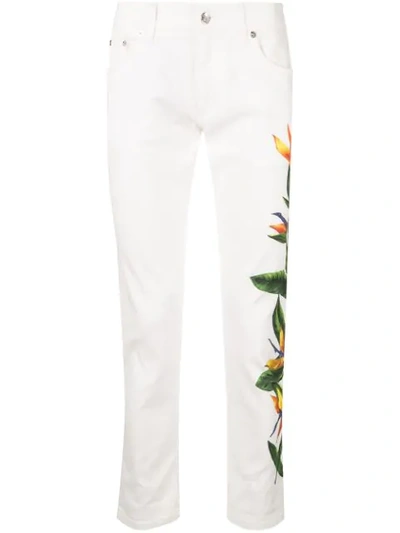 Shop Dolce & Gabbana Bird Of Paradise Print Jeans In White