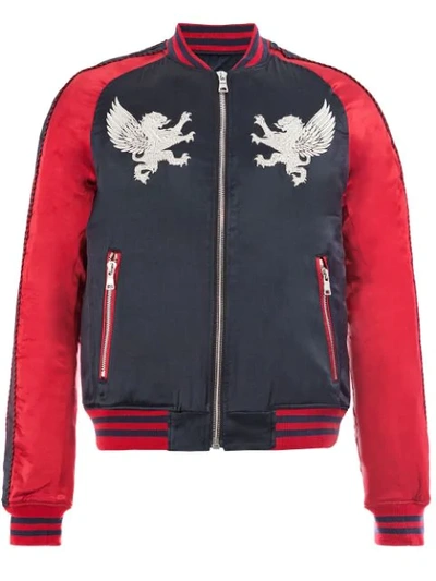 Shop Balmain Embroidered Bomber Jacket In Blue