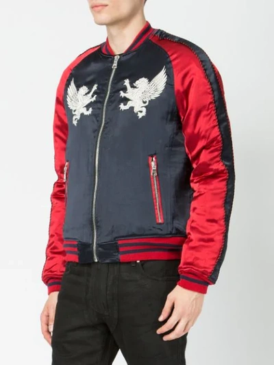 Shop Balmain Embroidered Bomber Jacket In Blue