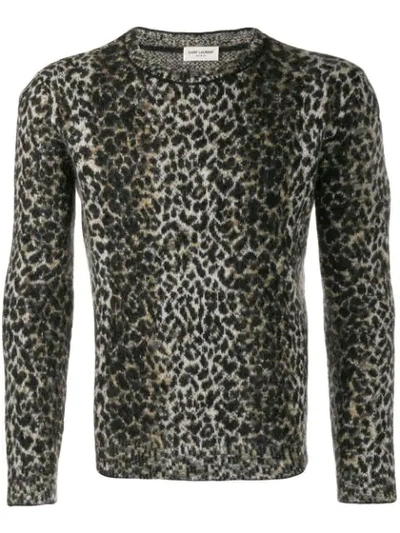 Shop Saint Laurent Intarsia Leopard Knitted Jumper In Neutrals