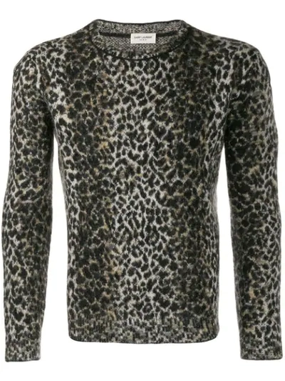 SAINT LAURENT INTARSIA LEOPARD KNITTED SWEATER - 大地色