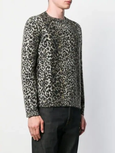 Saint Laurent Intarsia Leopard Knitted Jumper In Neutrals