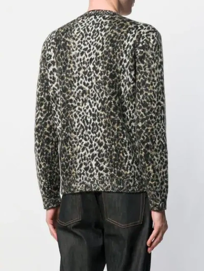 Saint Laurent Intarsia Leopard Knitted Jumper In Neutrals