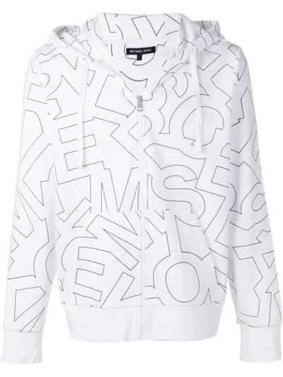 Shop Michael Michael Kors Logo Zip Hoodie In 100 White