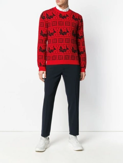 Shop Gucci Gg And Dolphin Jacquard Wool Sweater In 6587 Live Red/black