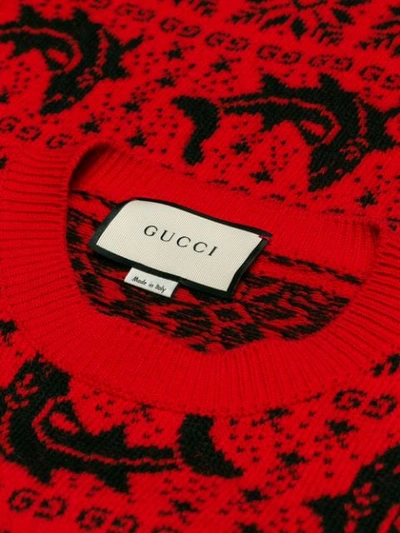 Shop Gucci Gg And Dolphin Jacquard Wool Sweater In 6587 Live Red/black