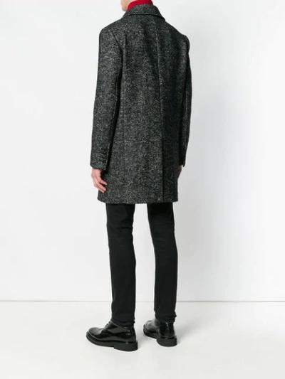 Shop Saint Laurent Chevron Caban Coat In Black