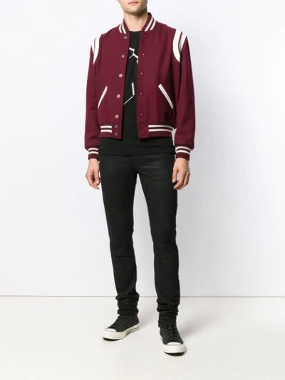 Shop Saint Laurent Varsity-style Bomber In Red