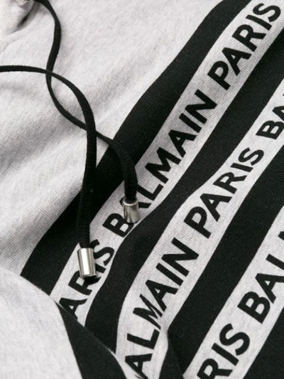 Shop Balmain Logo Striped Hoodie In Grey