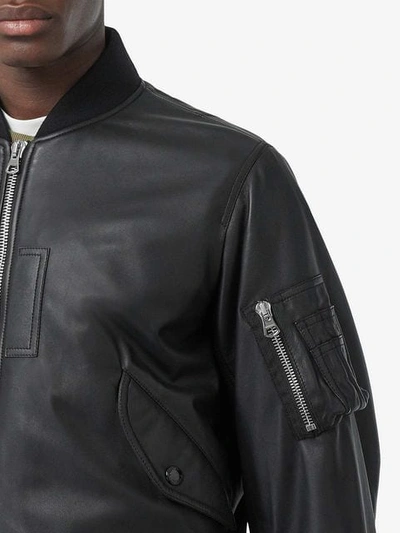 Shop Burberry Lambskin Bomber Jacket In Black