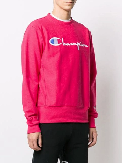 Shop Champion Logo Embroidered Sweatshirt In Pink