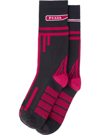 Shop Prada Nylon Knit Socks In Black