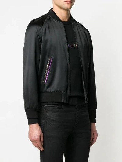 Shop Saint Laurent Embroidered Logo Varsity Jacket In Black