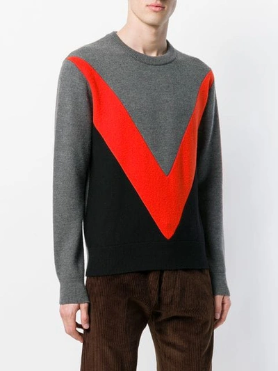 Shop Ami Alexandre Mattiussi Tricolor Crew Neck Sweater With Contrasted Bands In Grey