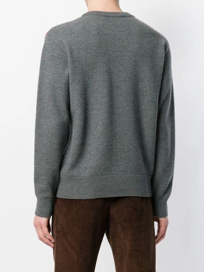 Shop Ami Alexandre Mattiussi Tricolor Crew Neck Sweater With Contrasted Bands In Grey