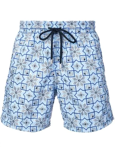 Shop Vilebrequin Geometric Embroidery Swim Shorts In Blue