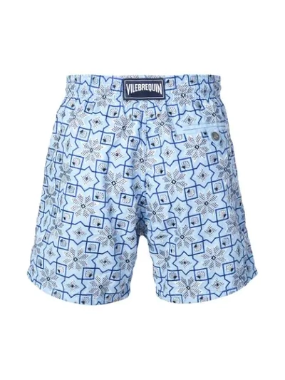 Shop Vilebrequin Geometric Embroidery Swim Shorts In Blue