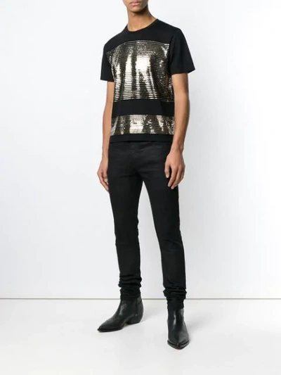 Shop Saint Laurent Sequin Striped T-shirt In 1039 -noir/doree