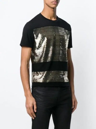 Shop Saint Laurent Sequin Striped T-shirt In 1039 -noir/doree