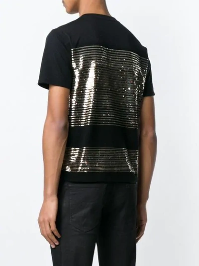 Shop Saint Laurent Sequin Striped T-shirt In 1039 -noir/doree