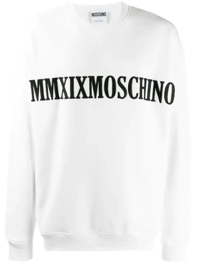 Shop Moschino Slogan Embroidered Sweatshirt In White