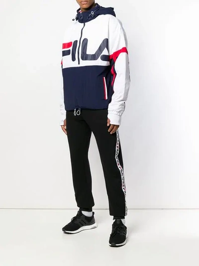 Shop Fila Logo Print Hooded Jacket In White ,blue