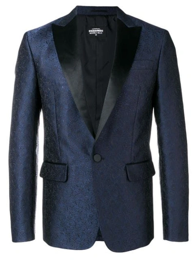 Shop Dsquared2 Flower Jacquard New Beverly Blazer In 001f Black Blu