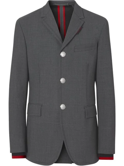 Shop Burberry Stripe Detail Stretch Wool Neoprene Tailored Jacket In Grey