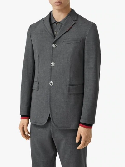 Shop Burberry Stripe Detail Stretch Wool Neoprene Tailored Jacket In Grey