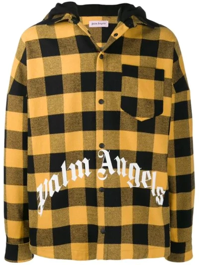 Shop Palm Angels Plaid Shirt Hoodie Jacket In Yellow