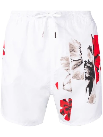 Shop Neil Barrett Floral Print Swim Shorts - White