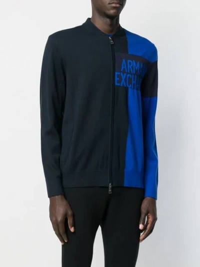 Shop Armani Exchange Logo Full Zip Fleece In Blue