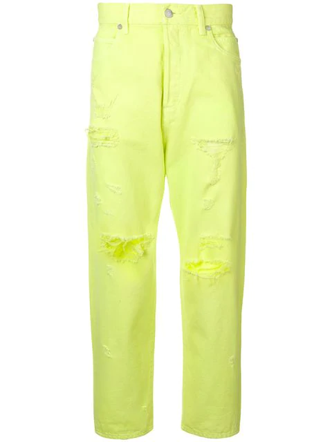 yellow distressed jeans