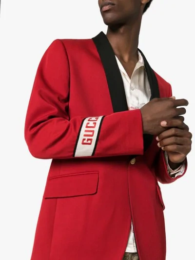 Shop Gucci Band Shawl Lapel Blazer In Red