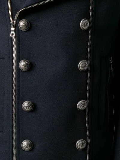 Shop Balmain Button Detailed Zipped Jacket In Blue