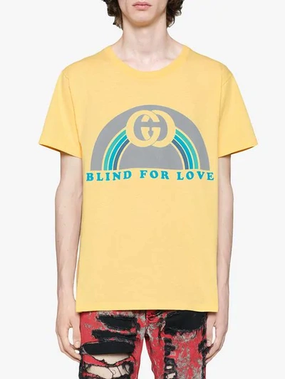 Shop Gucci Oversize T-shirt With Rainbow Print In Yellow