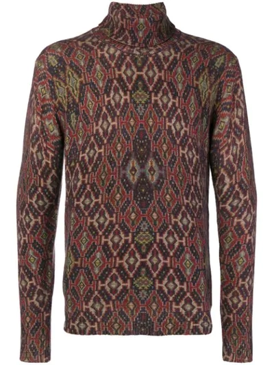 Shop Etro Patterned Roll Neck Jumper In Brown