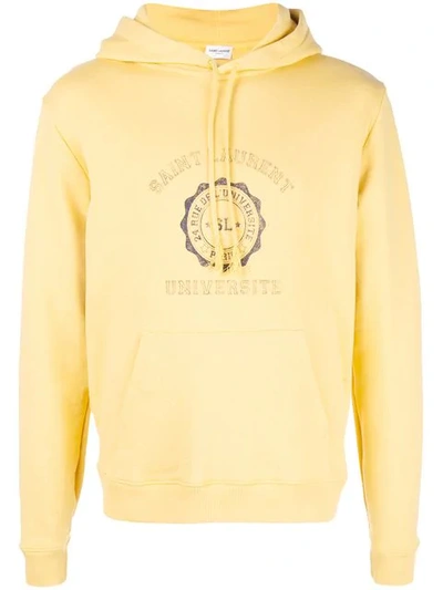 Shop Saint Laurent Logo Print Hoodie In Yellow