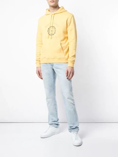 Shop Saint Laurent Logo Print Hoodie In Yellow