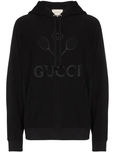 Shop Gucci Tennis Logo-embroidered Hoodie In Black