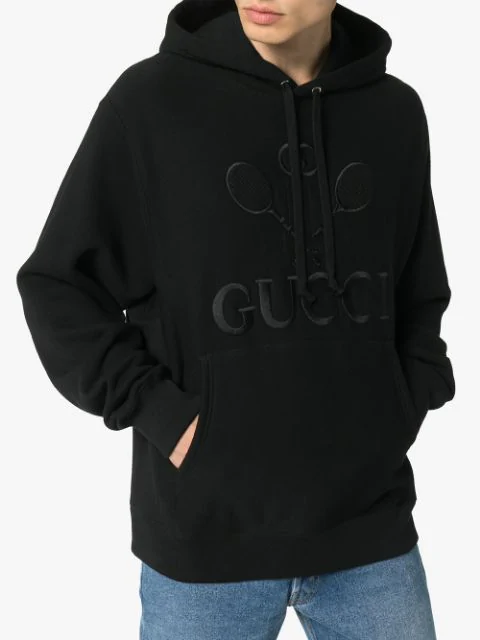 Gucci Tennis Logo-embroidered Hoodie In Black | ModeSens