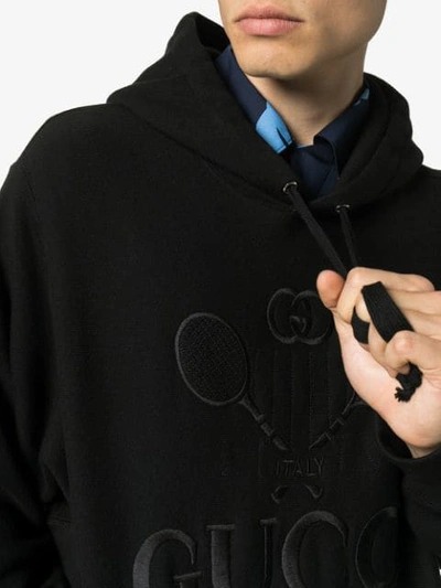 Shop Gucci Tennis Logo-embroidered Hoodie In Black