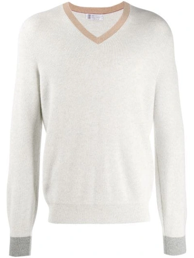 Shop Brunello Cucinelli V Neck Jumper In Grey