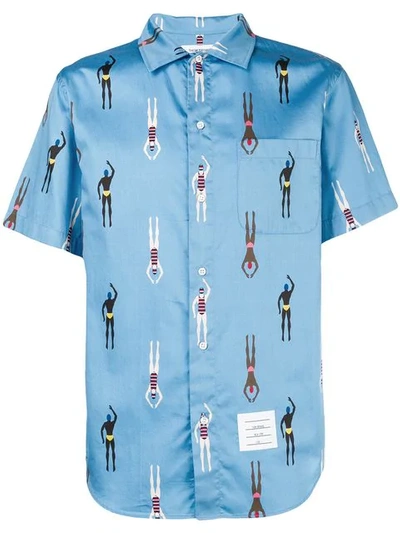 Shop Thom Browne Swimmers Print Shirt - Blue