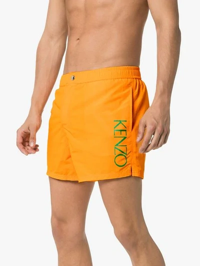 Shop Kenzo Orange Logo Print Swim Shorts