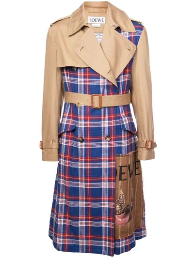 Shop Loewe Checked Trenchcoat In Brown