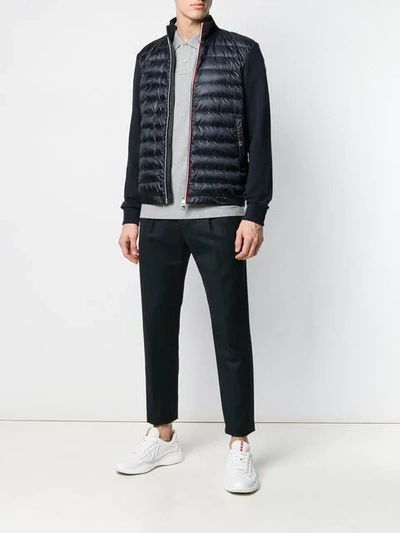 Shop Moncler Striped Trim Cardigan In Blue