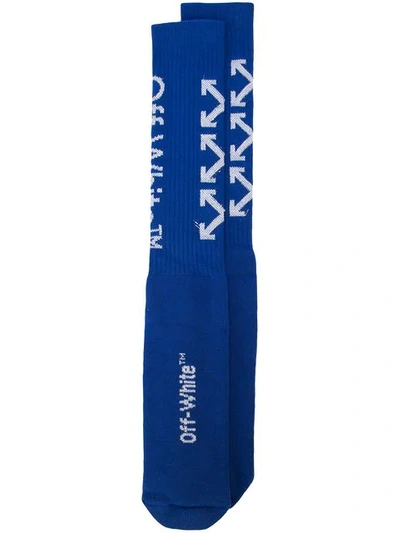 Shop Off-white Logo Knit Socks In 3091 Blue Silver