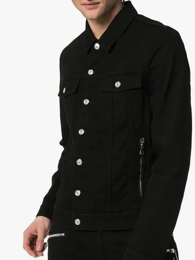 Shop Balmain Denim Logo Jacket In 0pa - Black