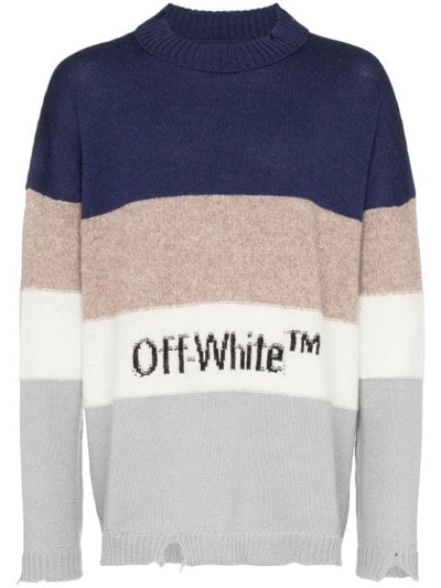 Shop Off-white Logo Striped Distressed Jumper In Multicolour